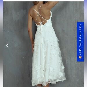 SELFIE LESLIE
FLOATING BY PLEATED NECKLINE MESH MIDI DRESS EMBELLISHED WHITE